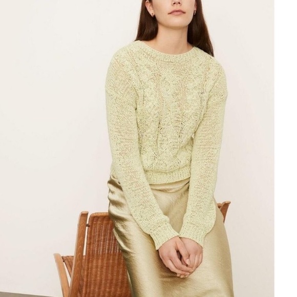 Vince Open Cable Knit Crew Neck Sweater Pale Lime Green M